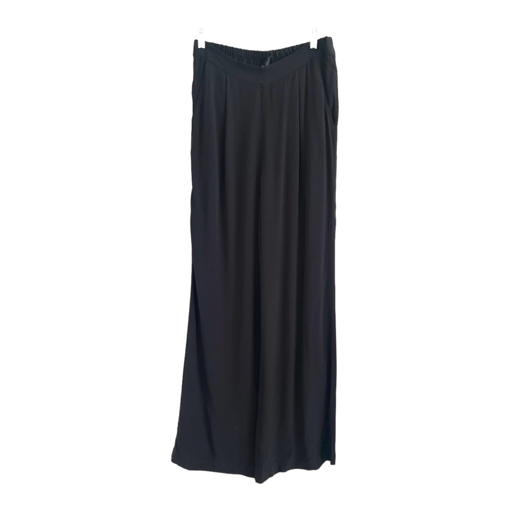 Bobi Black Crepe Wide Leg Pull On Elastic Pleated High Waist Pants Size Medium